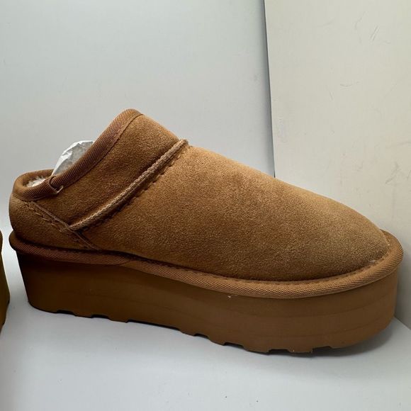 CUSHIONAIRE Women's Genuine Suede Cozy Mule Platform +Memory Foam 9 CHESTNUT - Picture 6 of 7